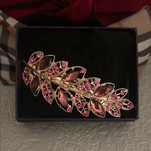 Gold and Pink Leaf Hair Clip